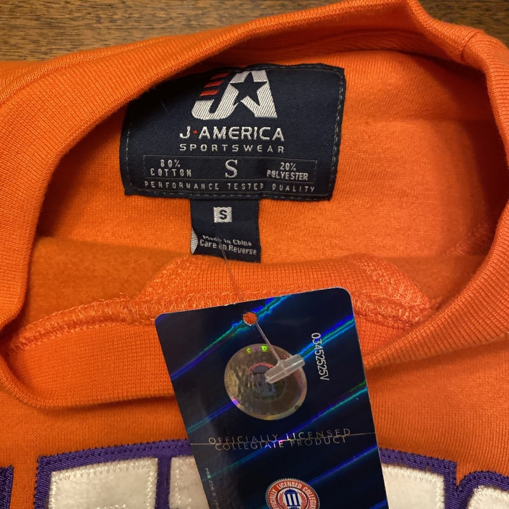 New Clemson Baseball Embroidered Sweatshirt Men's Size Small Orange J‎ America - Picture 3 of 9